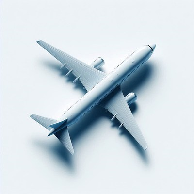 A white airplane sits on a white surface