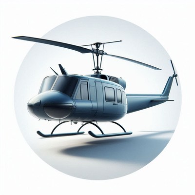 A gray helicopter is ready for takeoff