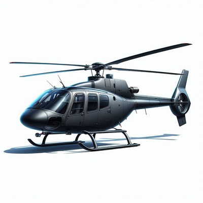 A gray helicopter sits on a white background