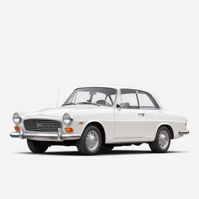 A white coupe car parked on a white background