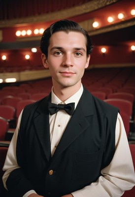 A man in a tuxedo stands in an auditorium