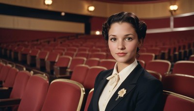 A woman sits in a theater