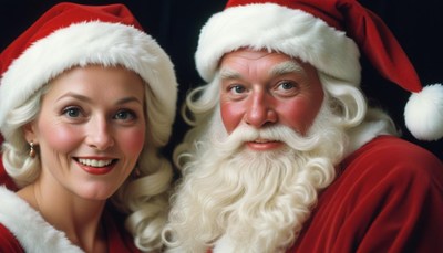 Santa claus and his wife smile for a photo