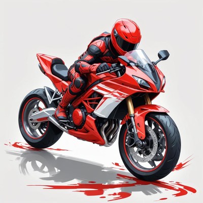 A rider on a red motorcycle speeds through the track