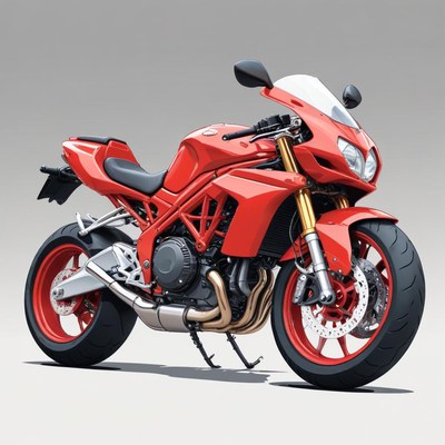 A red motorcycle parked on a grey background