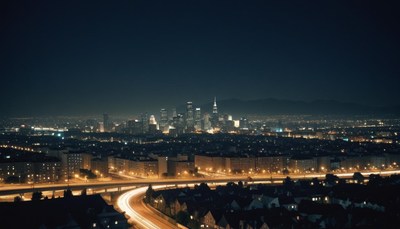 A nighttime view of a city skyline