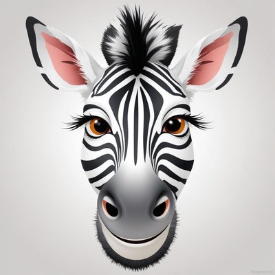 A cartoon zebra smiles directly at the camera