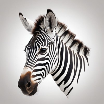 A zebra's head against a white background