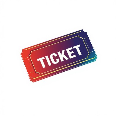 A colorful ticket with a gold border
