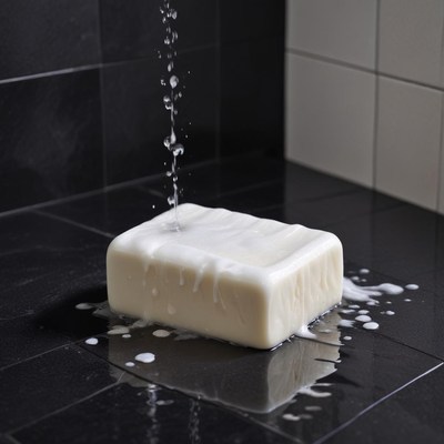 Water drips onto a bar of soap