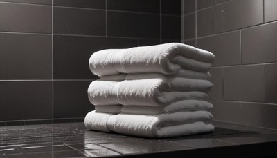 A stack of towels sits in a shower
