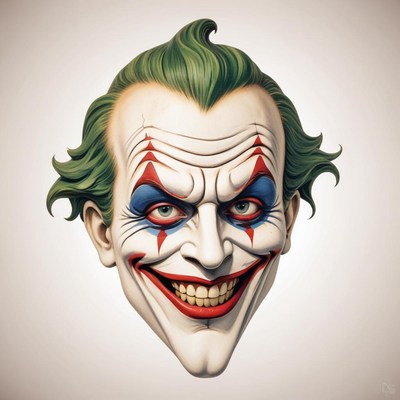 A digital illustration of a joker-like character
