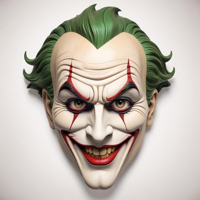 A close-up of a joker mask