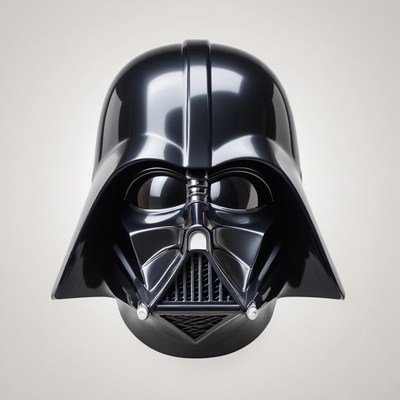 A darth vader helmet sits against a white background