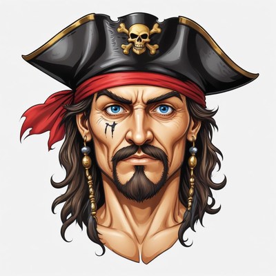 A pirate stares intently at the viewer