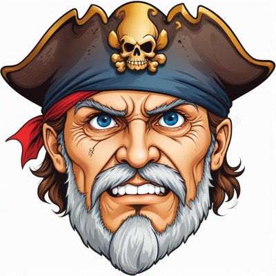 A stern pirate gazes at the viewer