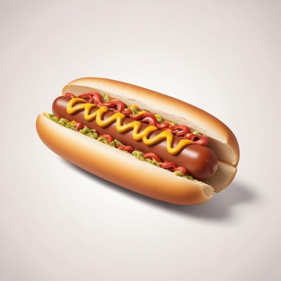 A classic hot dog with mustard and ketchup