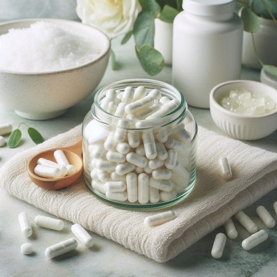 White capsules on a white towel