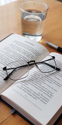 Glasses lay on an open book