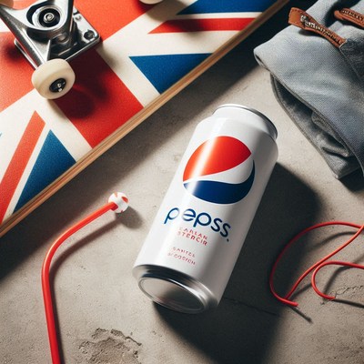 A can of pepsi on a gray surface