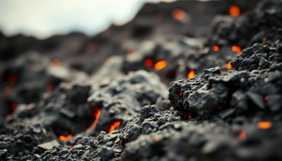 Embers glow in a pile of coal