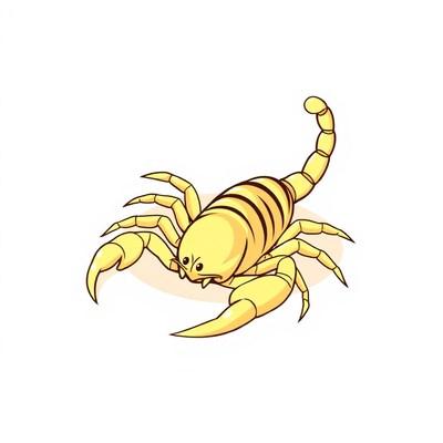 A cartoon scorpion with striped markings