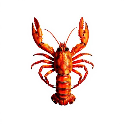 A red lobster is shown against a white background