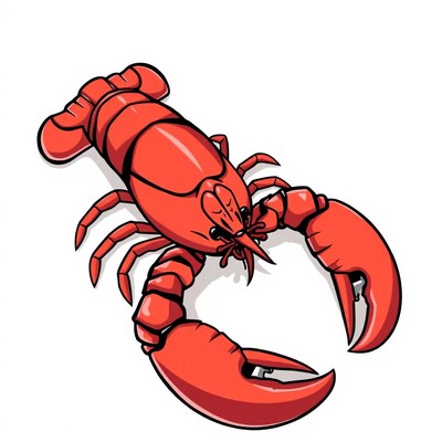 A red lobster is shown in a cartoon style