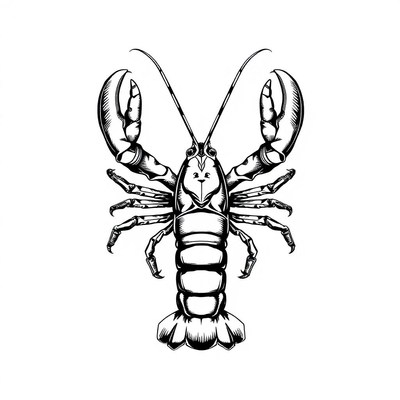 A black and white drawing of a lobster