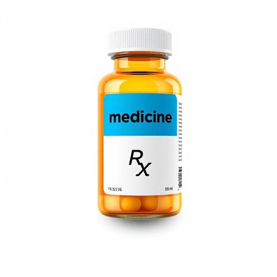 A bottle of medicine with pills