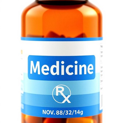 A bottle of medicine with pills inside