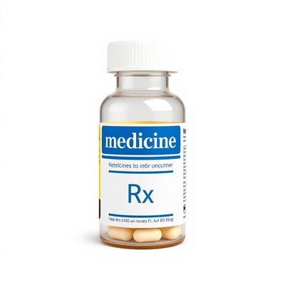 A bottle of medicine with pills