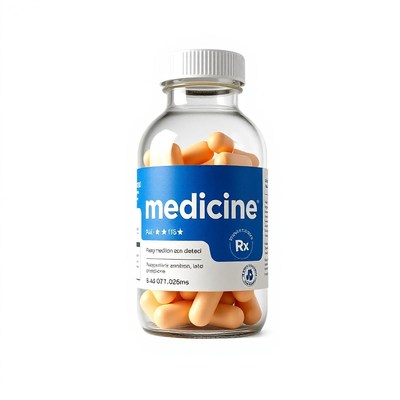 A bottle of pills labeled medicine