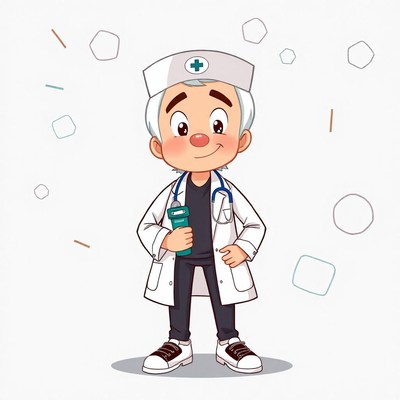 A cartoon doctor stands with a stethoscope