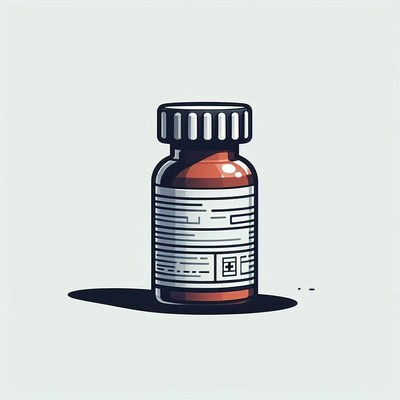 A brown pill bottle sits on a white surface
