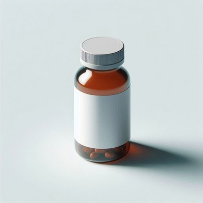 A bottle of pills sits on a white surface