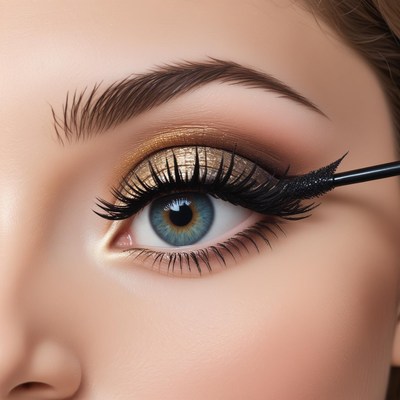 A woman applies mascara to her lashes