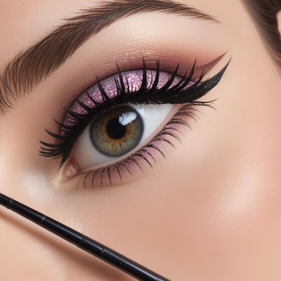 Woman's eye with purple glitter makeup