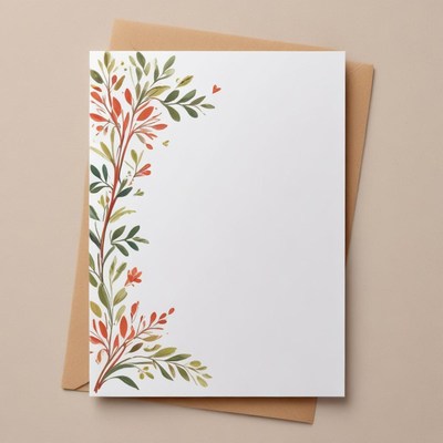 A white card with a floral design