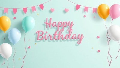 Happy birthday with balloons and confetti