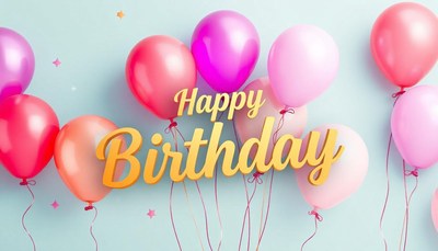 Pink balloons spell out happy birthday