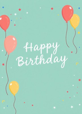 A simple birthday card with balloons and stars