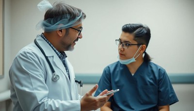 A doctor speaks to a patient in a hospital room
