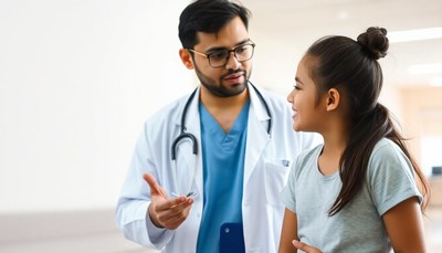 A doctor talks to a young patient