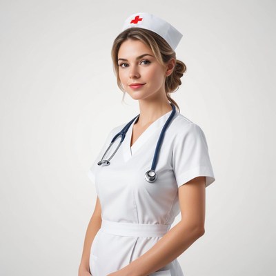 A nurse stands in a white uniform