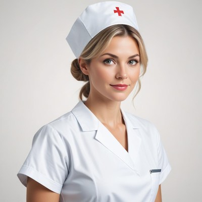A nurse smiles in her white uniform