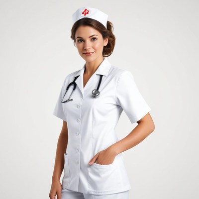 A nurse stands with her hand in her pocket