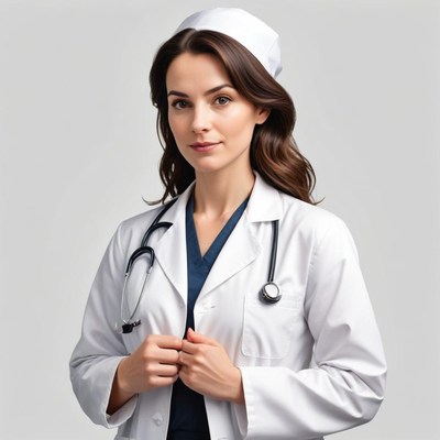A female doctor adjusts her coat