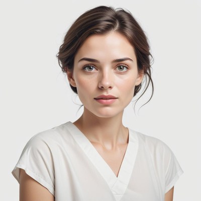 A woman in a white shirt poses for a portrait