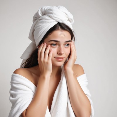 A woman with a towel gazes to the side